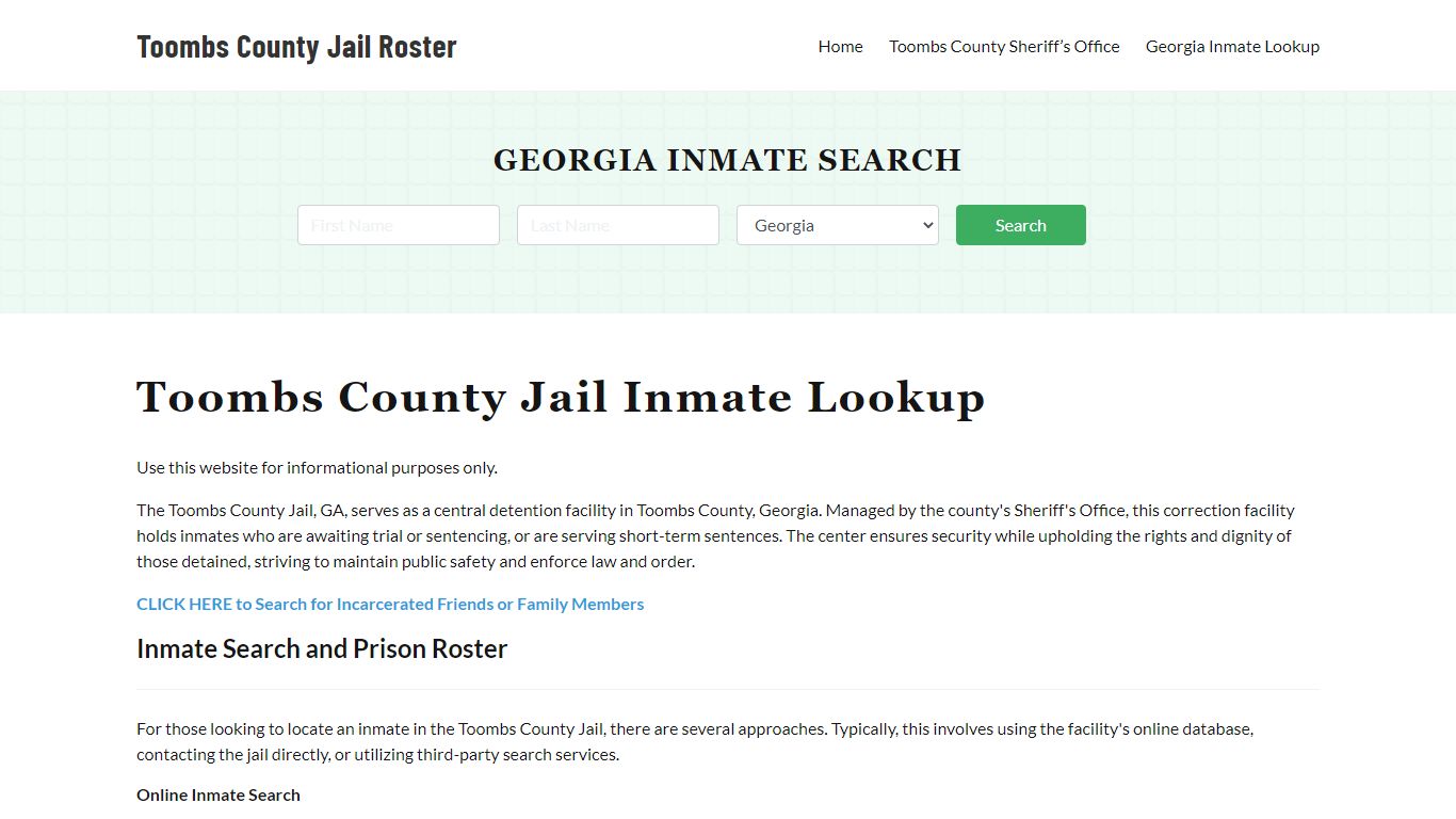 Toombs County Jail Roster Lookup, GA, Inmate Search