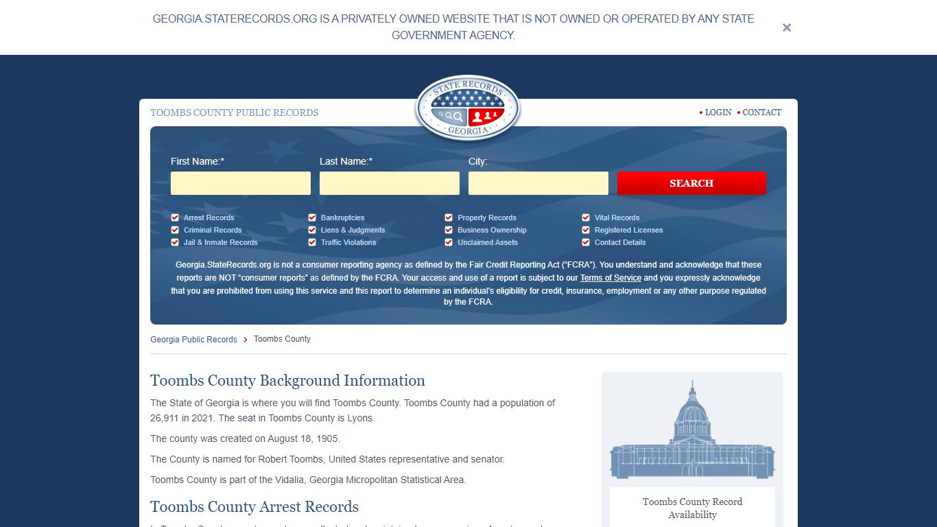 Toombs County Arrest, Court, and Public Records | StateRecords.org